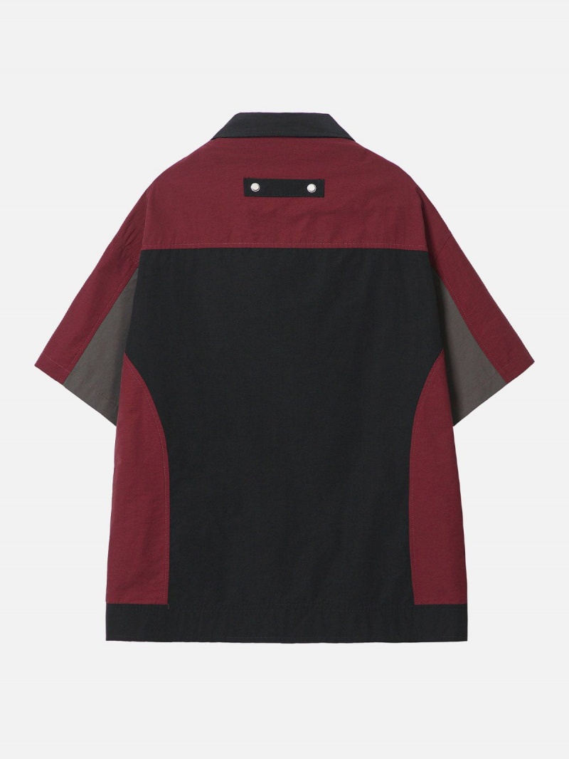 Chemise à Manches Courtes Aelfric Eden Functional Contrast Zippé Pockets Bordeaux | LRV-93728243